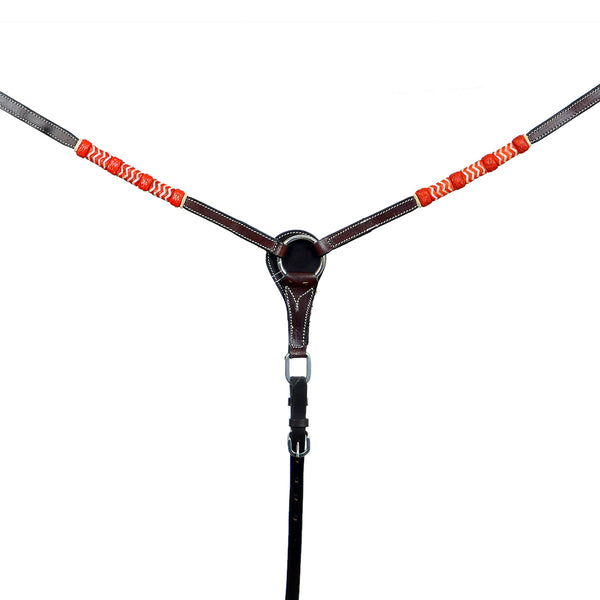 BAR H EQUINE Red Rawhide Horse Western Leather Breast Collar Brown - Bar H Equine