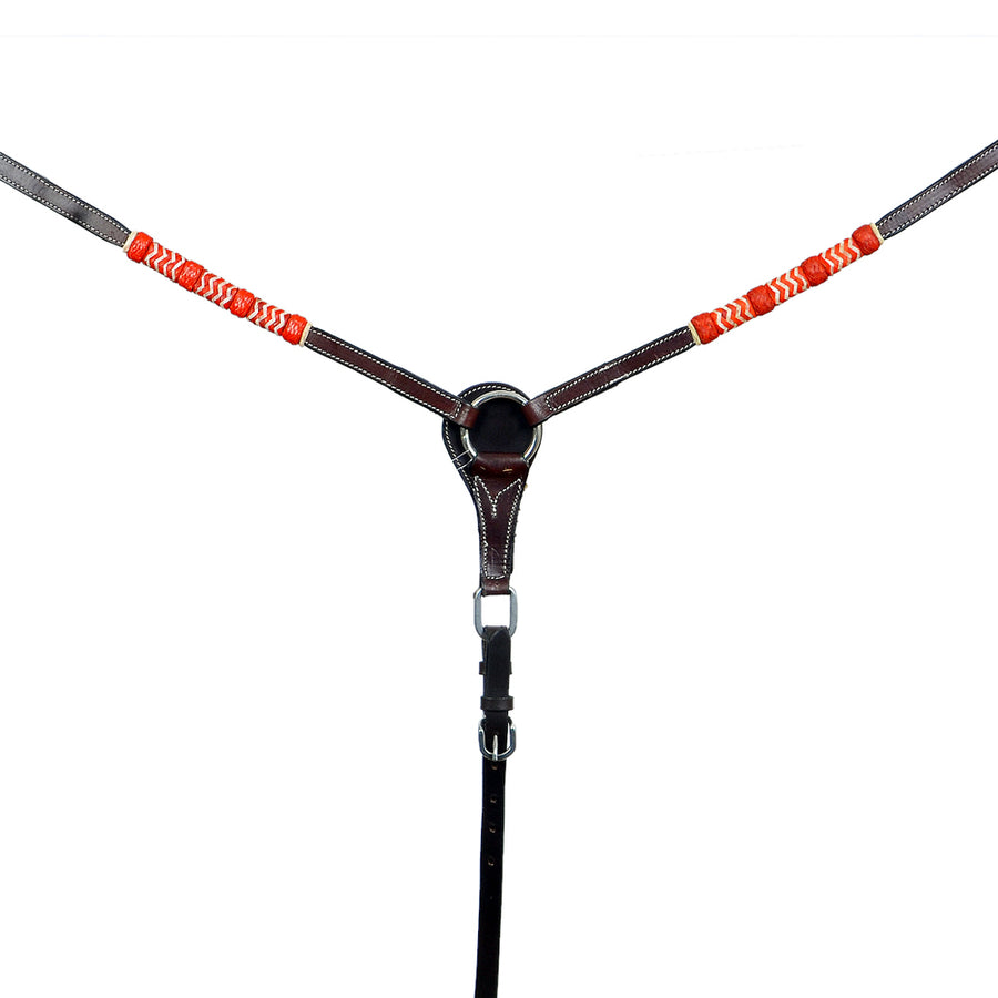 BAR H EQUINE Red Rawhide Horse Western Leather Breast Collar Brown - Bar H Equine