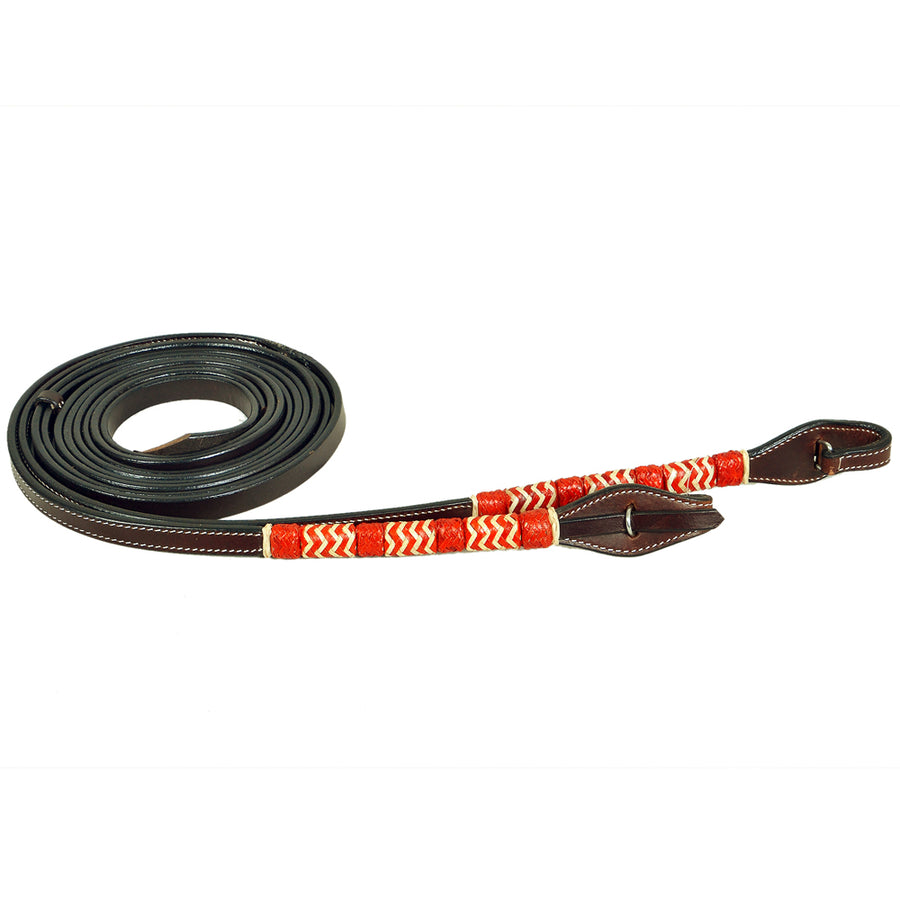 Bar H Equine Western Horse 8ft Red Rawhide Braiding American Leather Split Reins - Uhorse