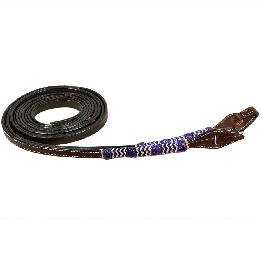 Bar H Equine Western Horse 8ft Purple Rawhide Braiding American Leather Split Reins - Uhorse