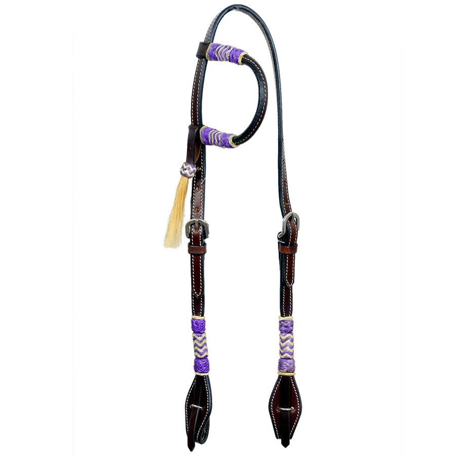 Bar H Equine Western Horse Genuine Leather Raw Hide One Ear Headstall Dark Brown - Uhorse