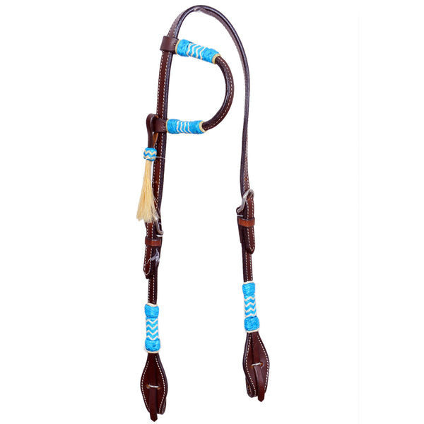 Bar H Equine Western Horse Genuine Leather Raw Hide One Ear Headstall Dark Brown - Uhorse