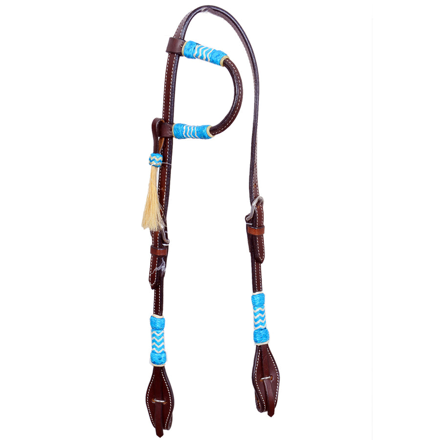 Bar H Equine Western Horse Genuine Leather Raw Hide One Ear Headstall Dark Brown - Uhorse