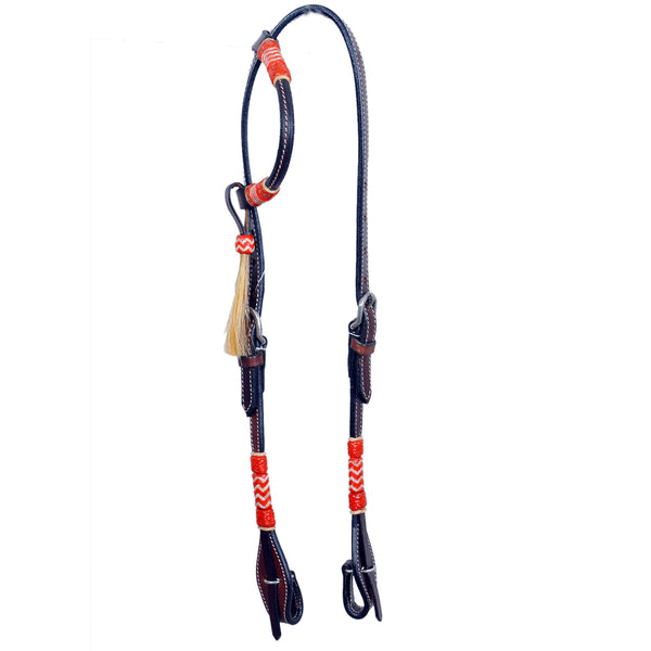 Bar H Equine Western Horse Genuine Leather Raw Hide One Ear Headstall Dark Brown - Uhorse