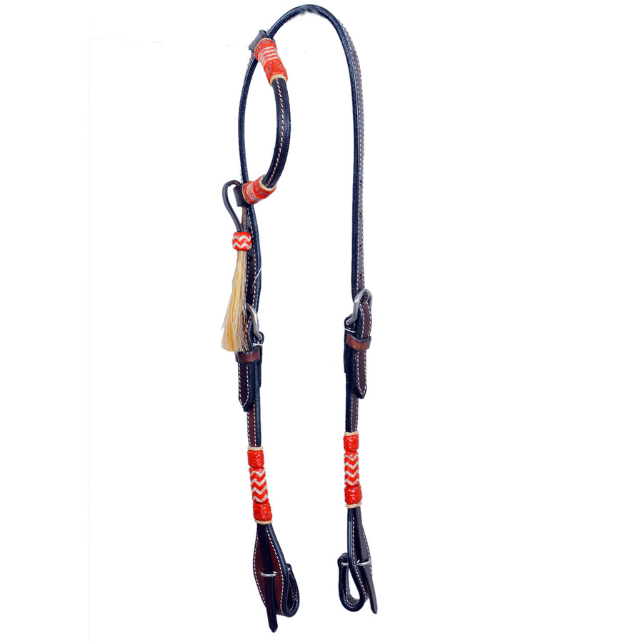 Bar H Equine Western Horse Genuine Leather Raw Hide One Ear Headstall Dark Brown - Uhorse