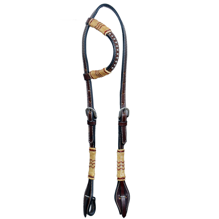 Bar H Equine Western Horse Genuine Leather Raw Hide One Ear Headstall Dark Brown - Uhorse