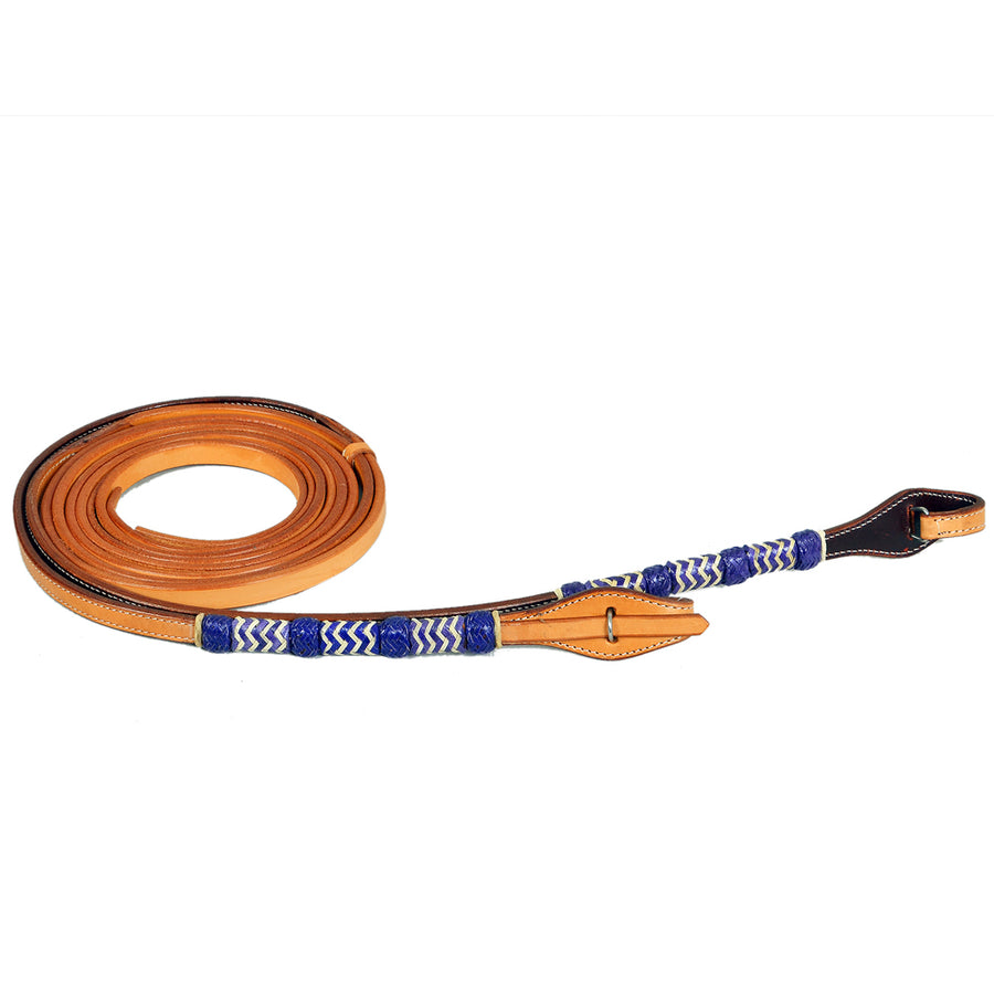 Bar H Equine Western Horse 8ft Blue Rawhide Braiding American Leather Split Reins - Uhorse