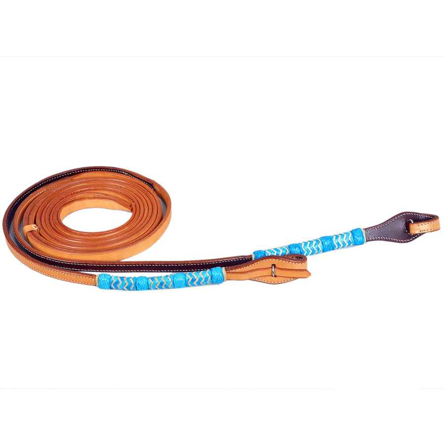 Leather split reins with blue woven grip - Uhorse