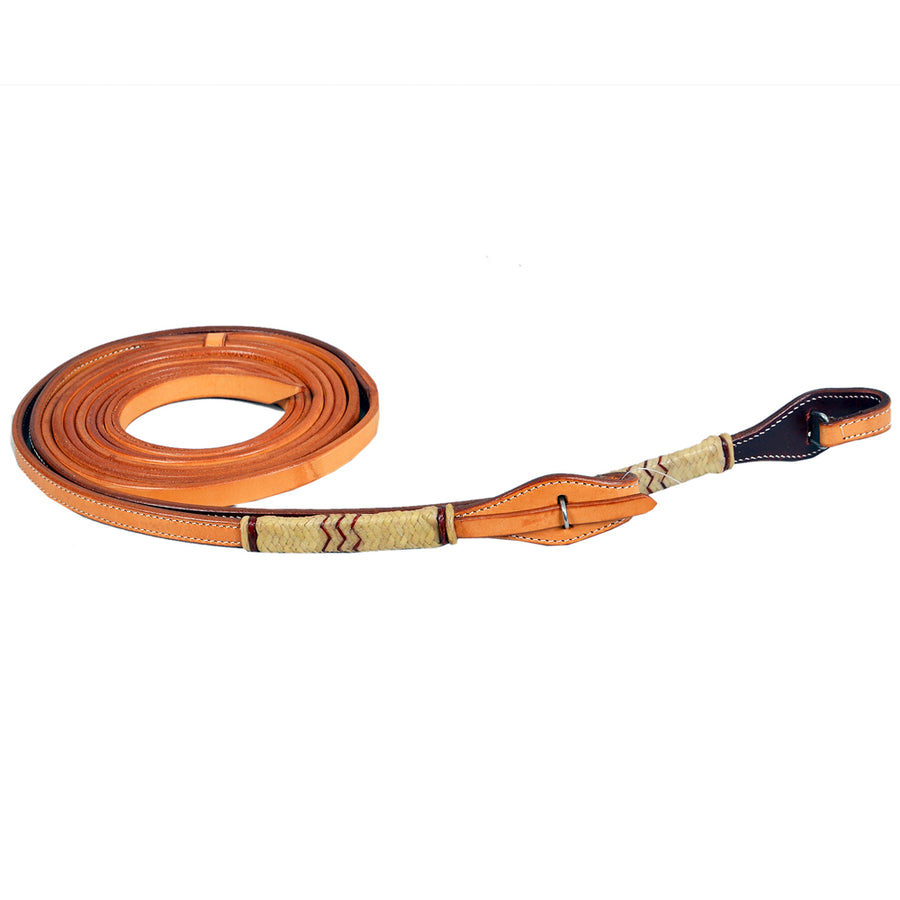Tan leather horse lead rope with woven accents - Uhorse