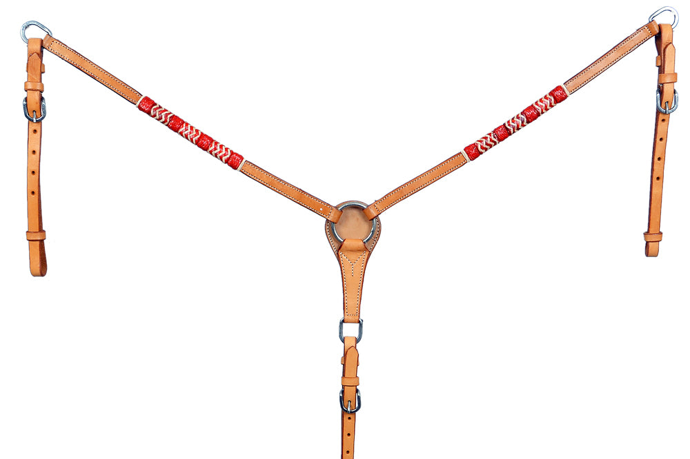 BAR H EQUINE Red Rawhide Horse Western Leather Breast Collar Tan