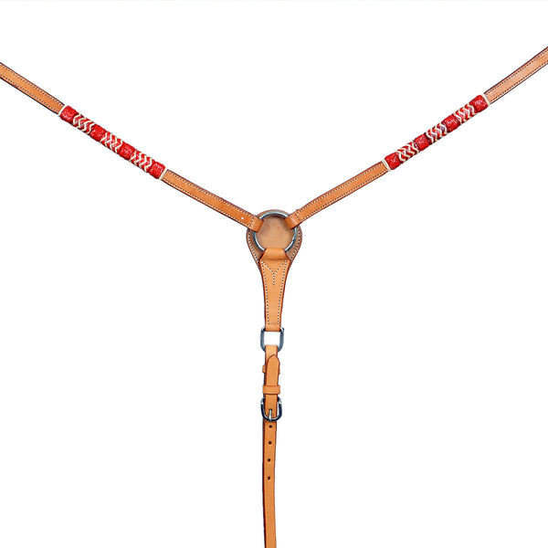 BAR H EQUINE Red Rawhide Horse Western Leather Breast Collar Tan - Bar H Equine