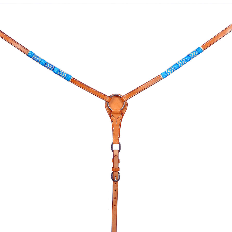 BAR H EQUINE Genuine Turquoise Rawhide Horse Western Leather Breast Collar Tan - Bar H Equine