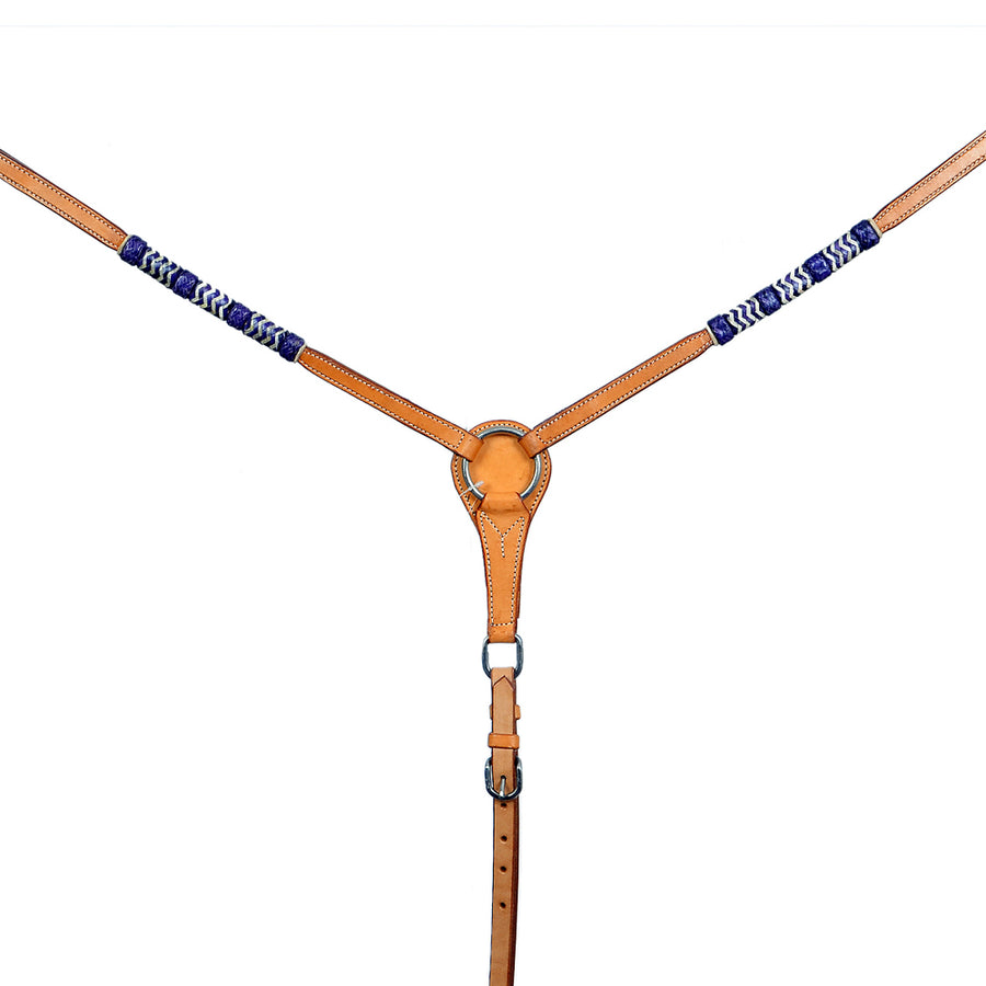 BAR H EQUINE Genuine Blue Rawhide Horse Western Leather Breast Collar Tan - Bar H Equine