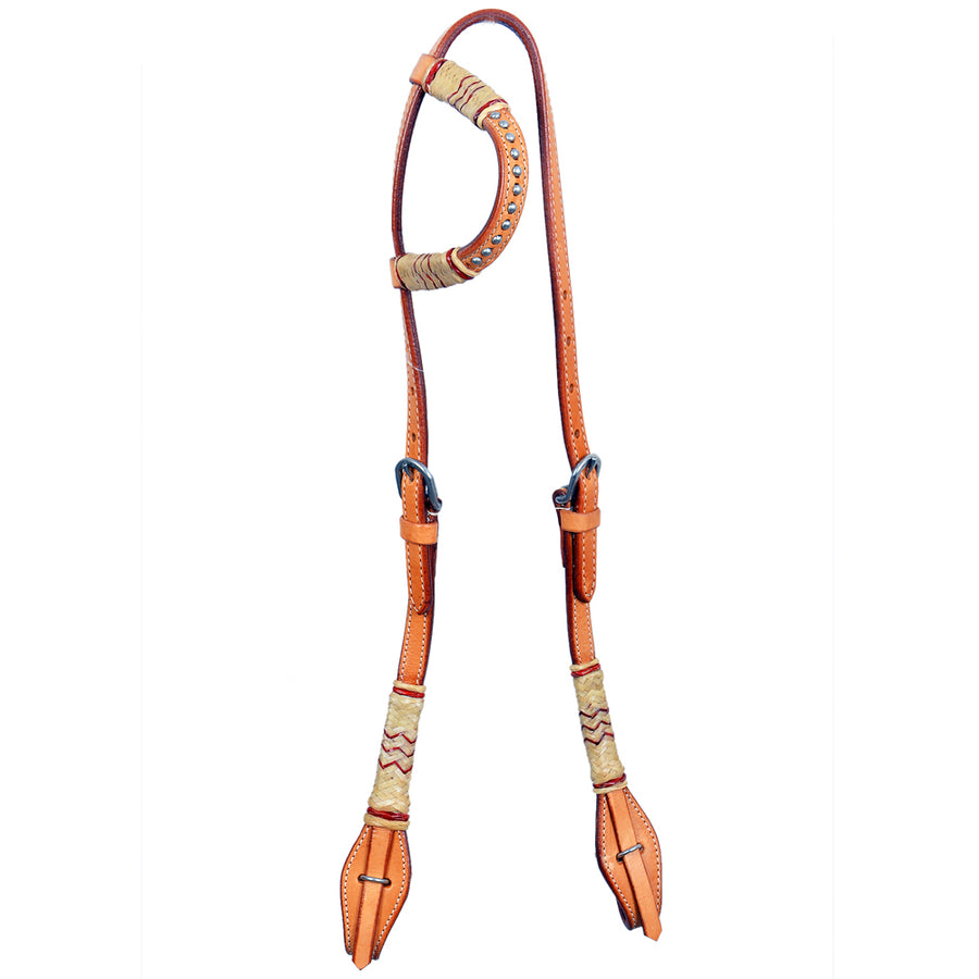 Bar H Equine Western Horse Genuine Leather Raw Hide One Ear Headstall Tan - Uhorse
