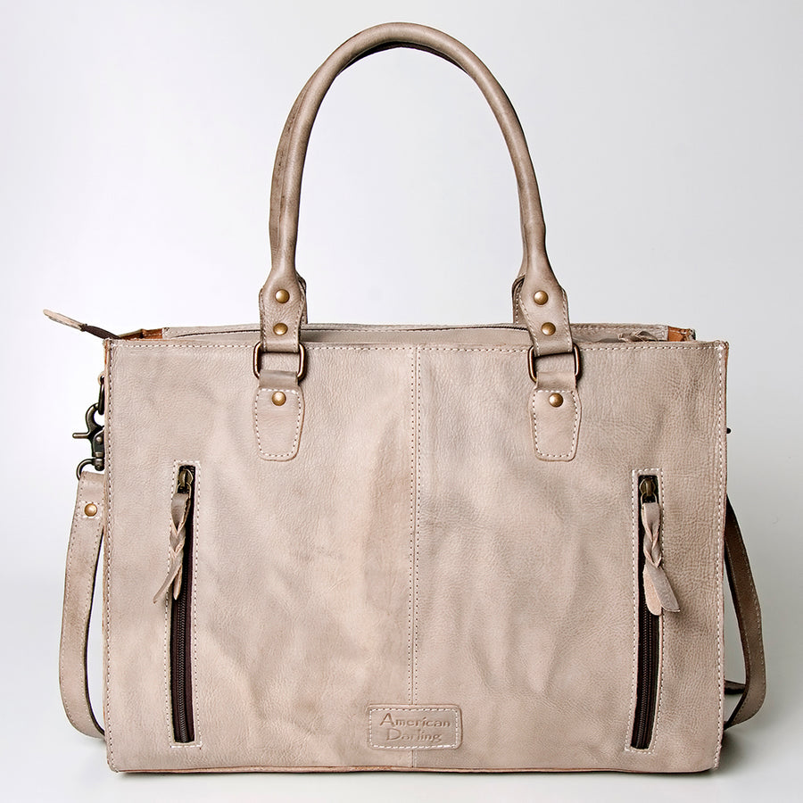 American Darling Tote Bag - Western Leather Hand Tooled Floral Carved Purse with Braided Detailing & Secure YKK Zipper