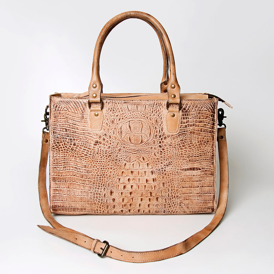 American Darling Tote Bag - Western Leather Hand Tooled Floral Carved Purse with Braided Detailing & Secure YKK Zipper