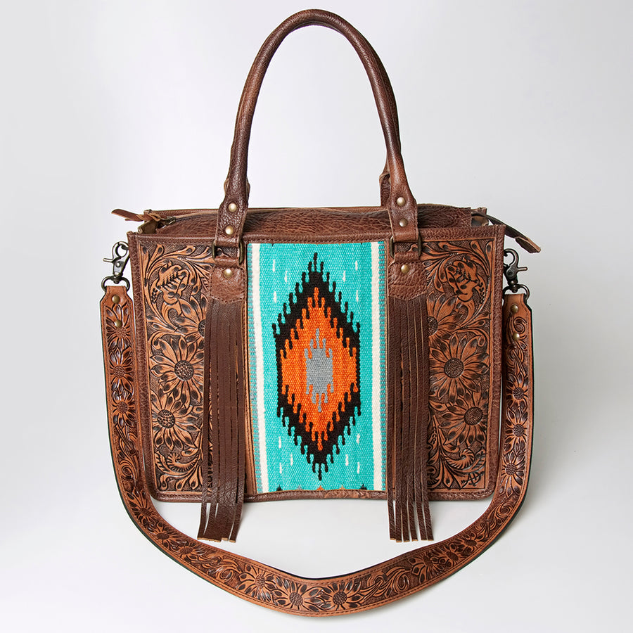American Darling Briefcase Hand Tooled Hair On Genuine Leather Western Women Bag Handbag | for Cute Laptop