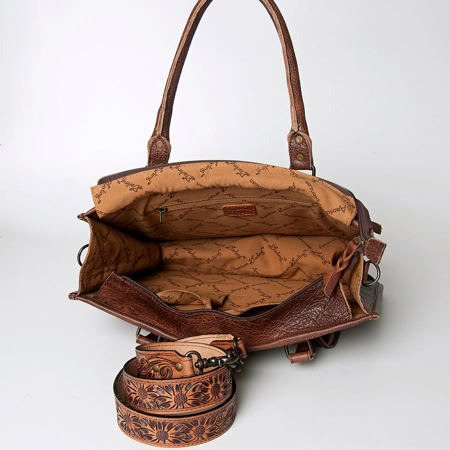 American Darling Briefcase Hand Tooled Hair On Genuine Leather Western Women Bag Handbag | for Cute Laptop