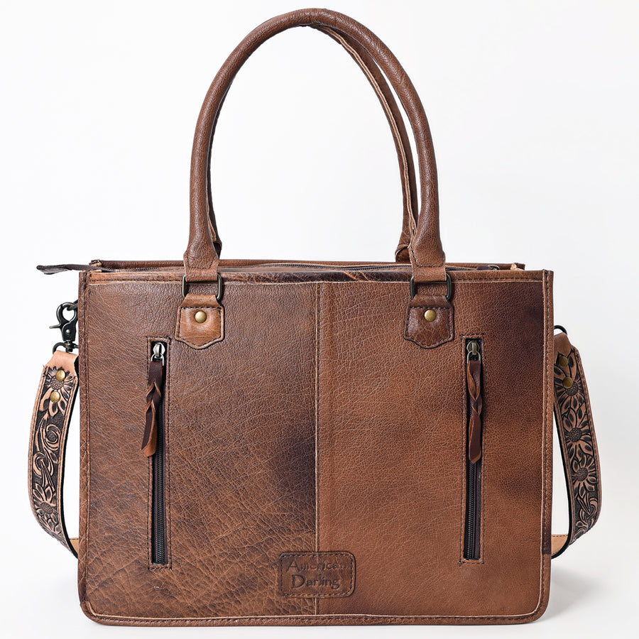 American Darling Briefcase Hand Tooled Hair On Genuine Leather Western Women Bag Handbag | for Cute Laptop