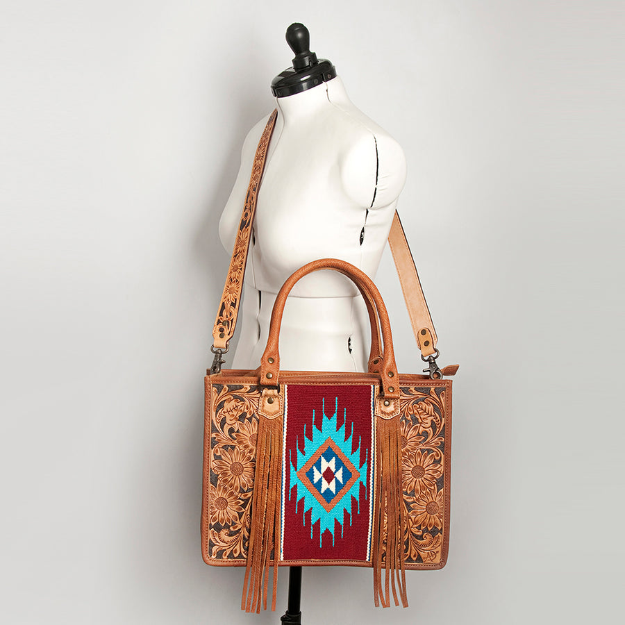 American Darling Briefcase Hand Tooled Hair On Genuine Leather Western Women Bag Handbag | for Cute Laptop