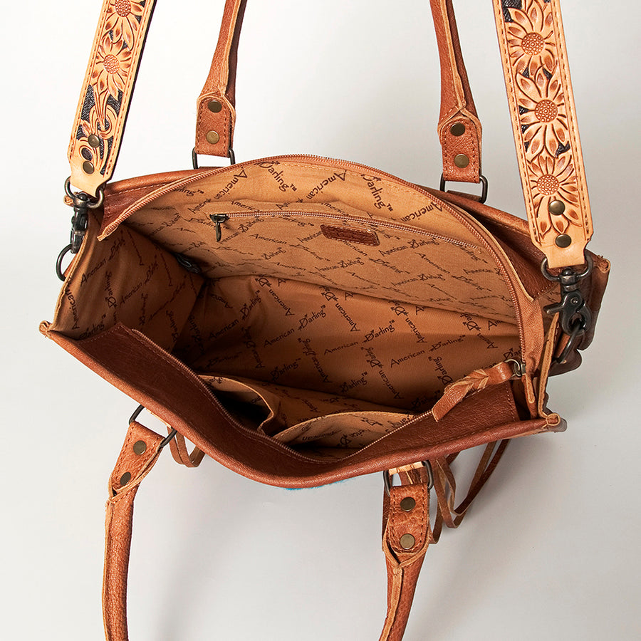 American Darling Briefcase Hand Tooled Hair On Genuine Leather Western Women Bag Handbag | for Cute Laptop