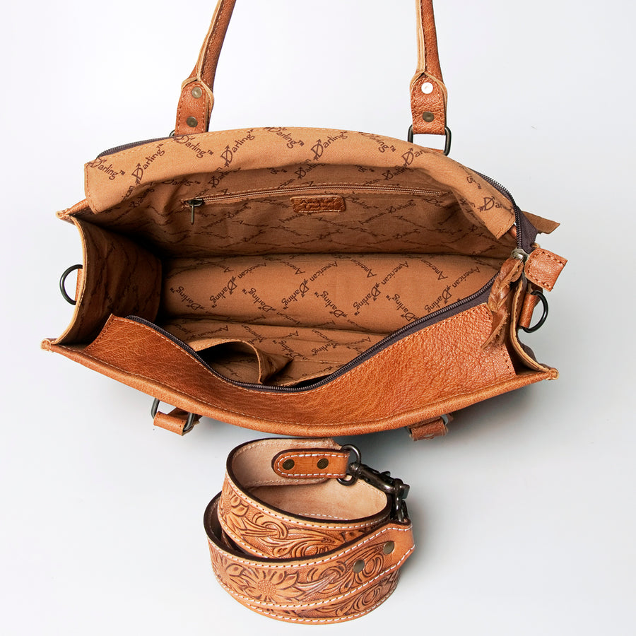 American Darling Briefcase Hand Tooled Hair On Genuine Leather Western Women Bag Handbag | for Cute Laptop
