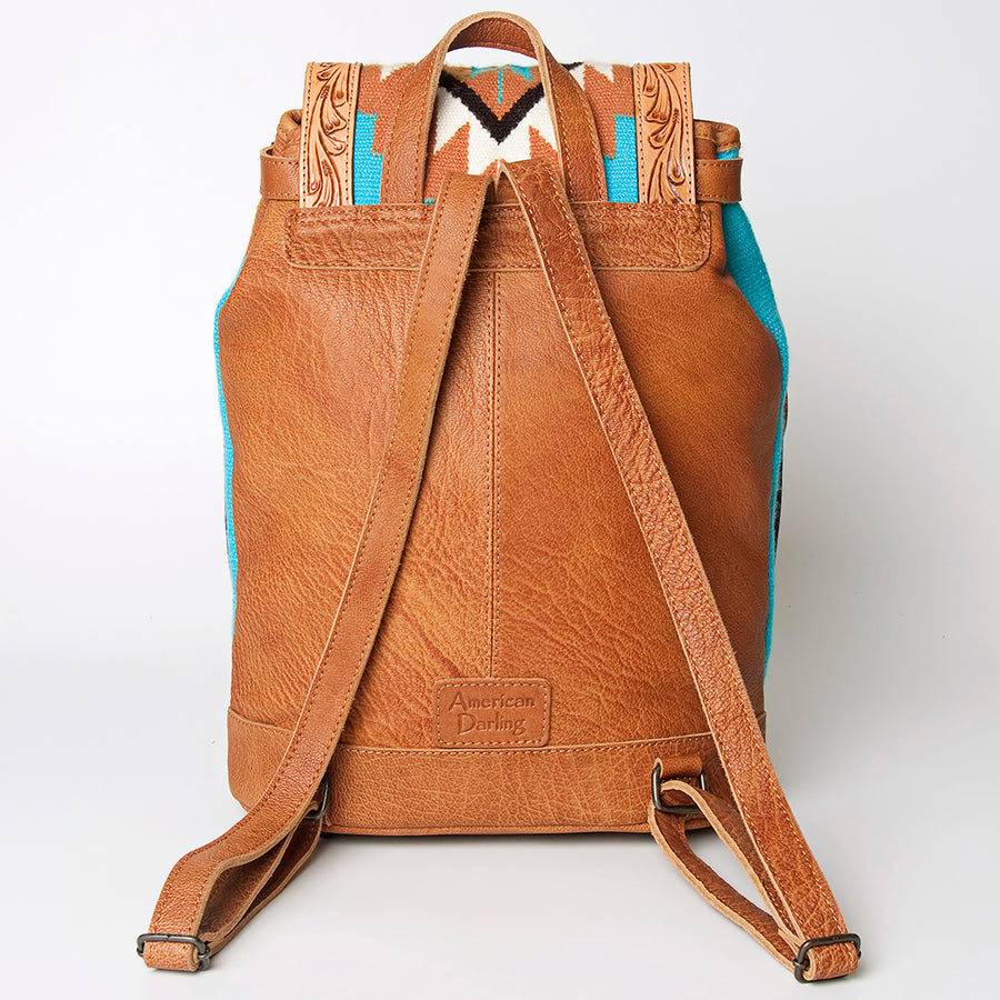 American Darling Backpack Bag Western Hand Tooled Floral Genuine Leather with Hair-On Cowhide & YKK Zipper for Women