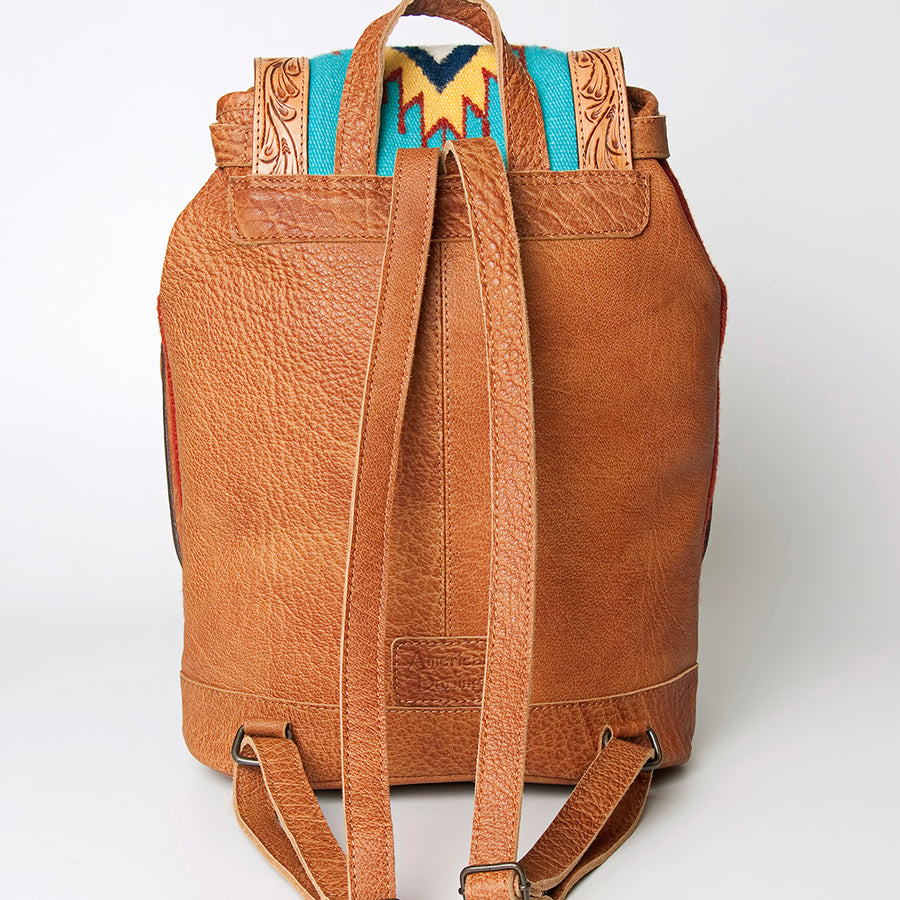American Darling Backpack Bag Western Hand Tooled Floral Genuine Leather with Hair-On Cowhide & YKK Zipper for Women