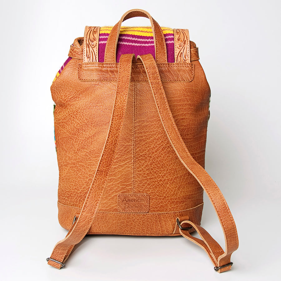 American Darling Backpack Bag Western Hand Tooled Floral Genuine Leather with Hair-On Cowhide & YKK Zipper for Women