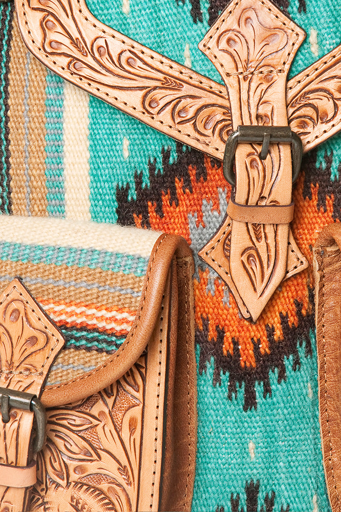 American Darling Backpack Bag Western Hand Tooled Floral Genuine Leather with Hair-On Cowhide & YKK Zipper for Women
