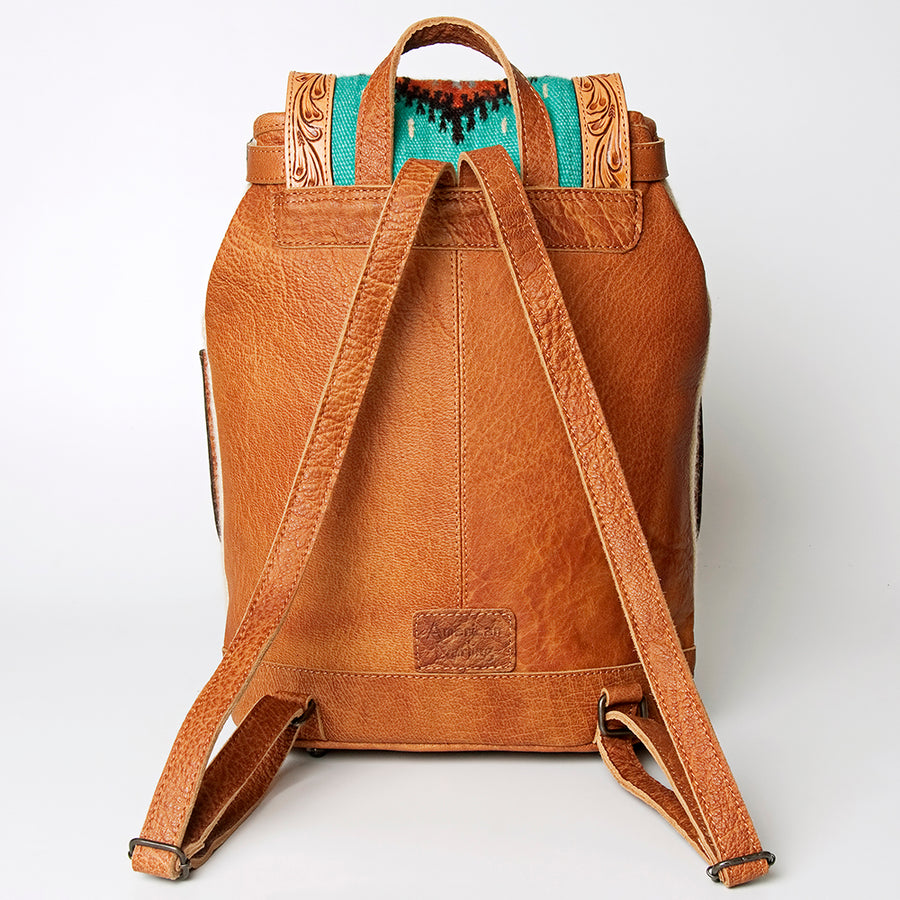 American Darling Backpack Bag Western Hand Tooled Floral Genuine Leather with Hair-On Cowhide & YKK Zipper for Women
