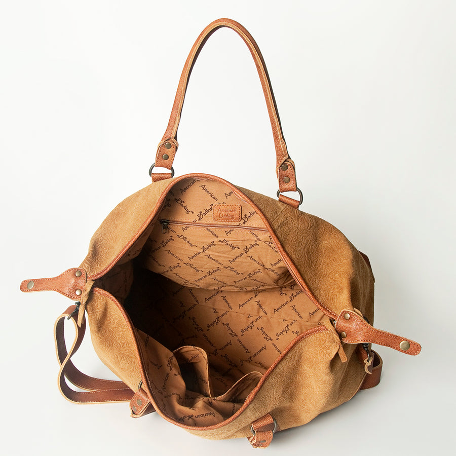 American Darling Duffel Bag, Damascus Genuine Leather Western Weekender, Full Grain Vegetable Tanned Travel Bag, 12x20x10in