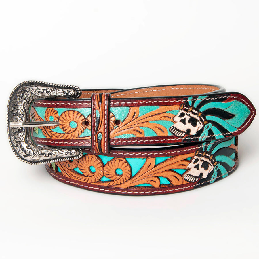 American Darling Beautifully Hand Tooled Tan Genuine Leather Belt Men and Women Western with Removable Buckle