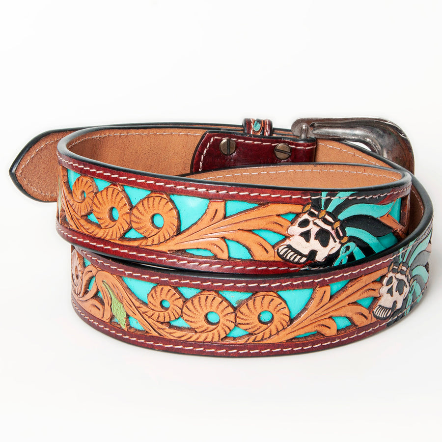 American Darling Beautifully Hand Tooled Tan Genuine Leather Belt Men and Women Western with Removable Buckle