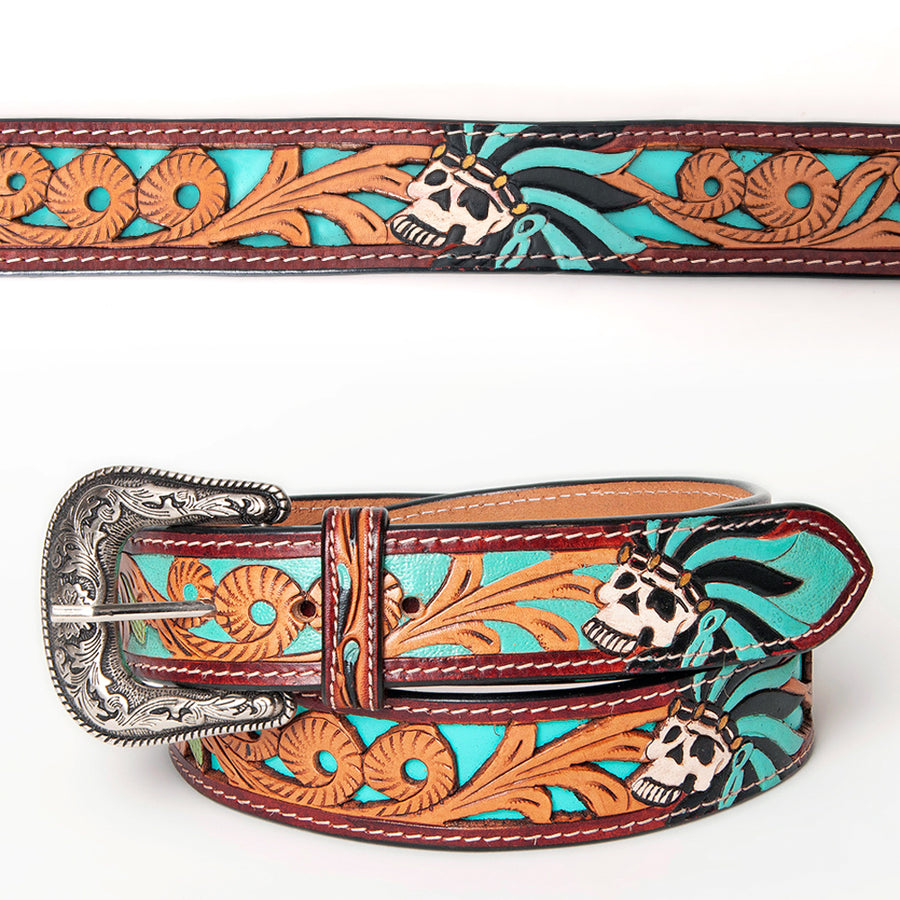 Beautifully Hand Tooled Hand Painted Genuine American Leather Belt Men and Women - Uhorse