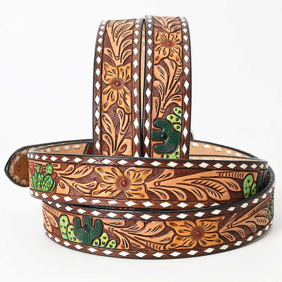 American Darling Beautifully Hand Tooled Tan Genuine Leather Belt Men and Women Western with Removable Buckle