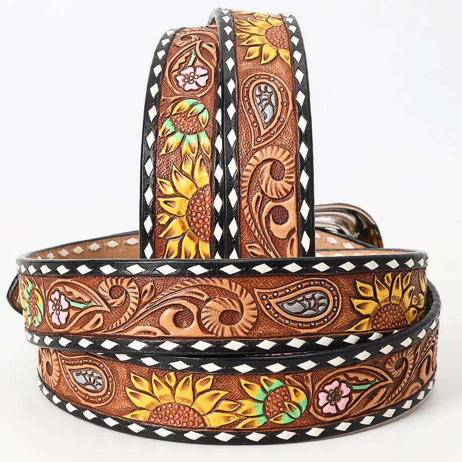 American Darling Beautifully Hand Tooled Tan Genuine Leather Belt Men and Women Western with Removable Buckle