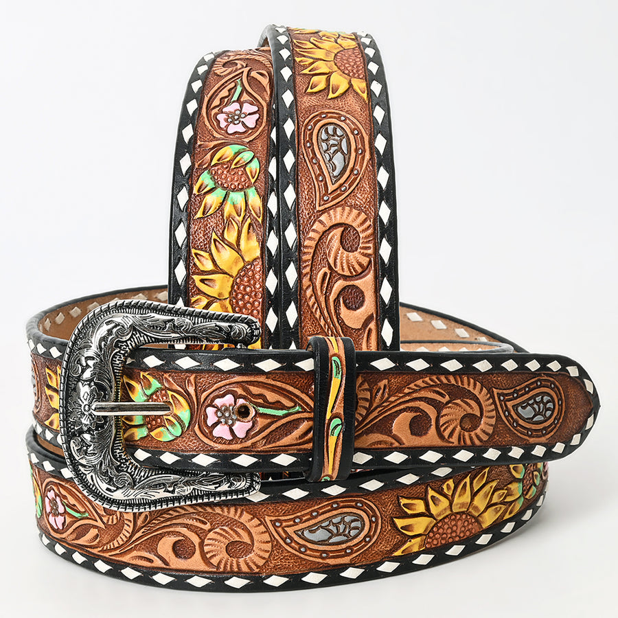 Beautifully Hand Tooled Hand Painted Genuine American Leather Belt Men and Women Bling - Uhorse