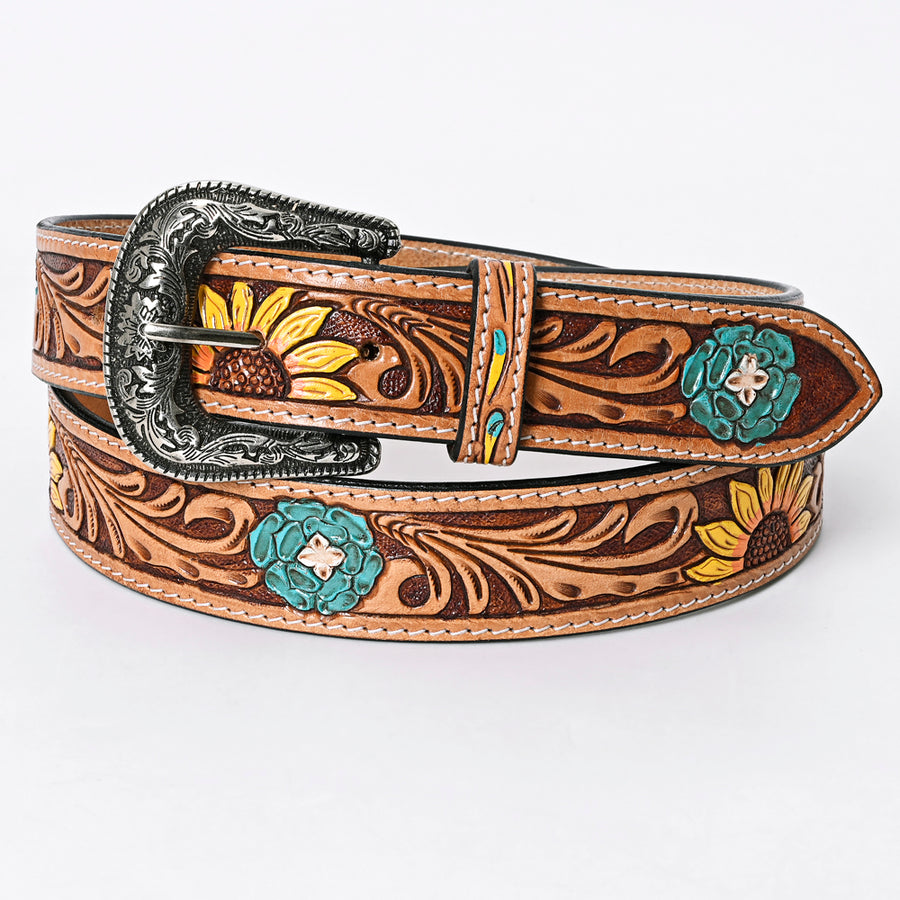 American Darling Beautifully Hand Tooled Tan Genuine Leather Belt Men and Women Western with Removable Buckle