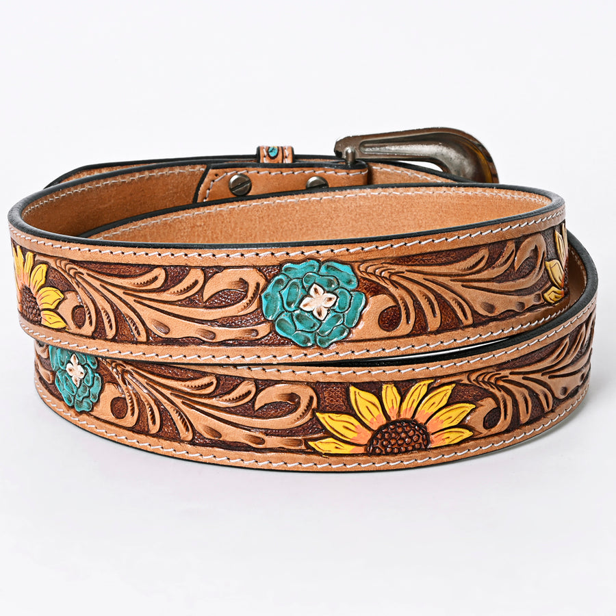 American Darling Beautifully Hand Tooled Tan Genuine Leather Belt Men and Women Western with Removable Buckle