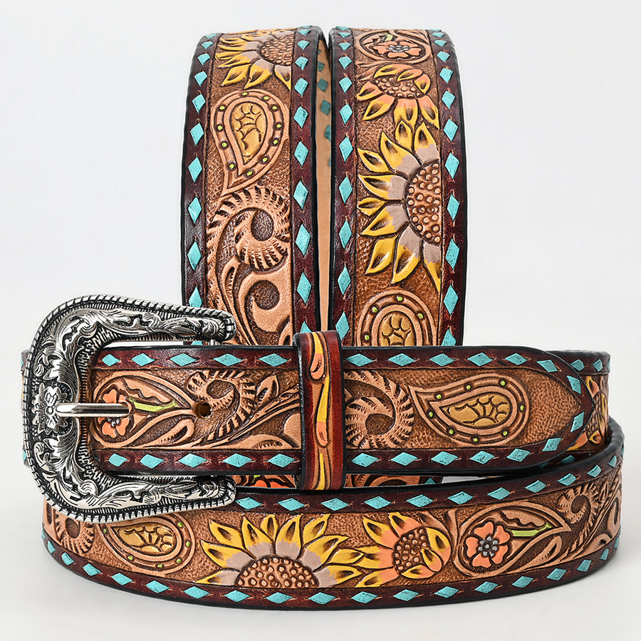 Beautifully Hand Tooled Hand Painted Genuine American Leather Belt Men and Women Bling - Uhorse