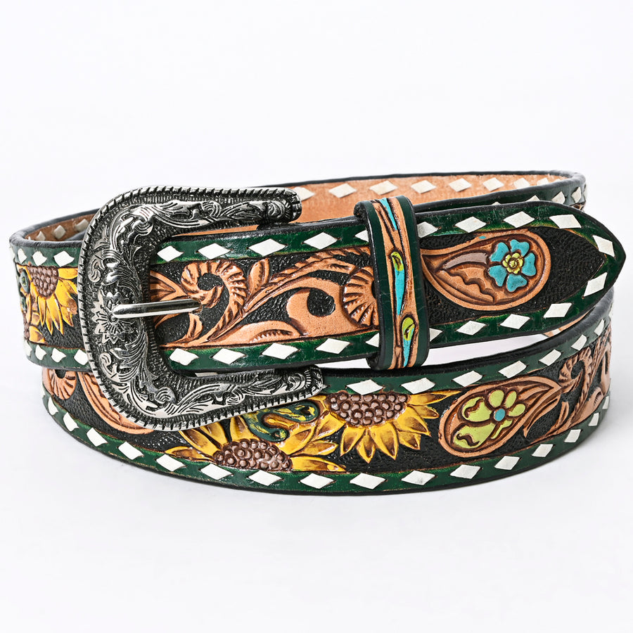 American Darling Beautifully Hand Tooled Tan Genuine Leather Belt Men and Women Western with Removable Buckle
