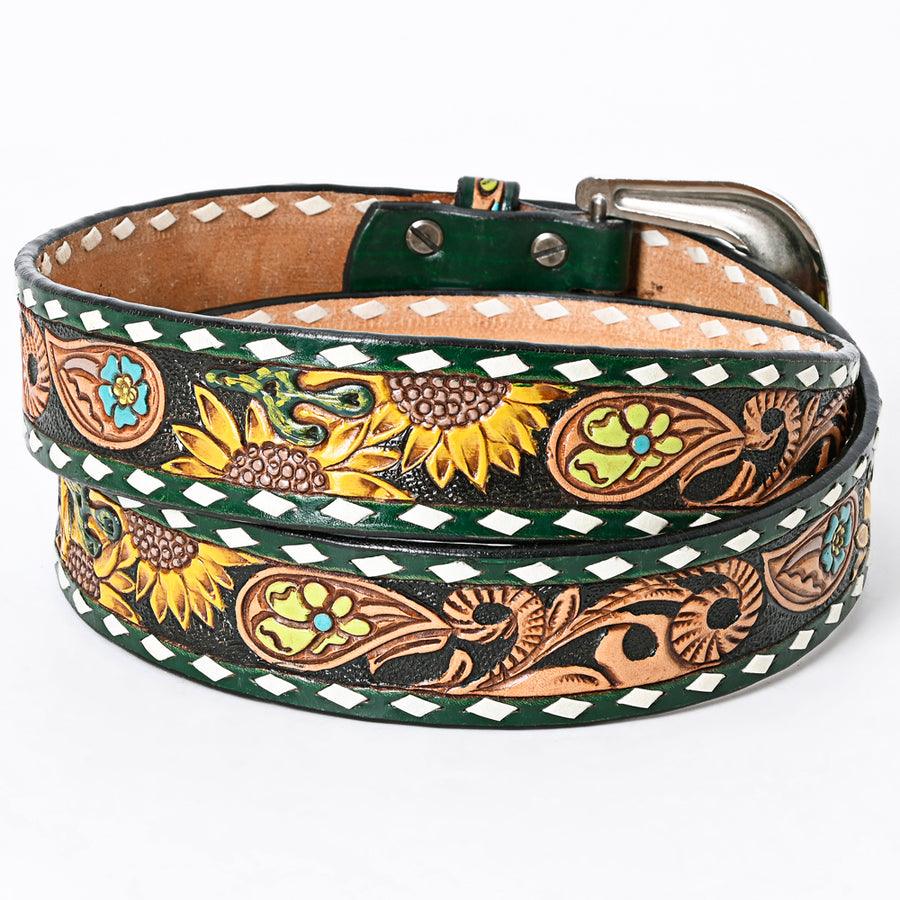 American Darling Beautifully Hand Tooled Tan Genuine Leather Belt Men and Women Western with Removable Buckle