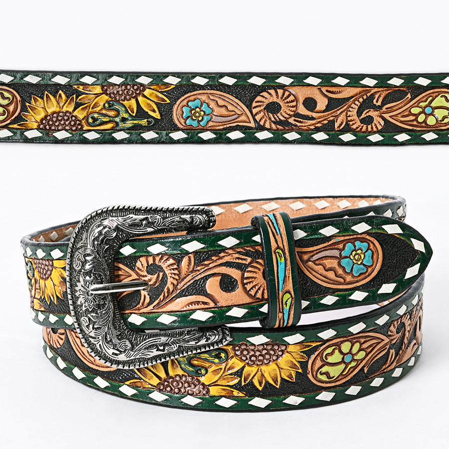 Beautifully Hand Tooled Hand Painted Genuine American Leather Belt Men and Women Bling - Uhorse