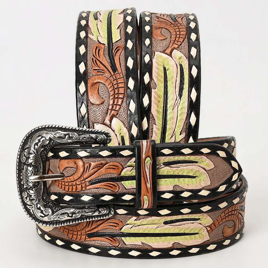 Beautifully Hand Tooled Hand Painted Genuine American Leather Belt Men and Women Bling - Uhorse