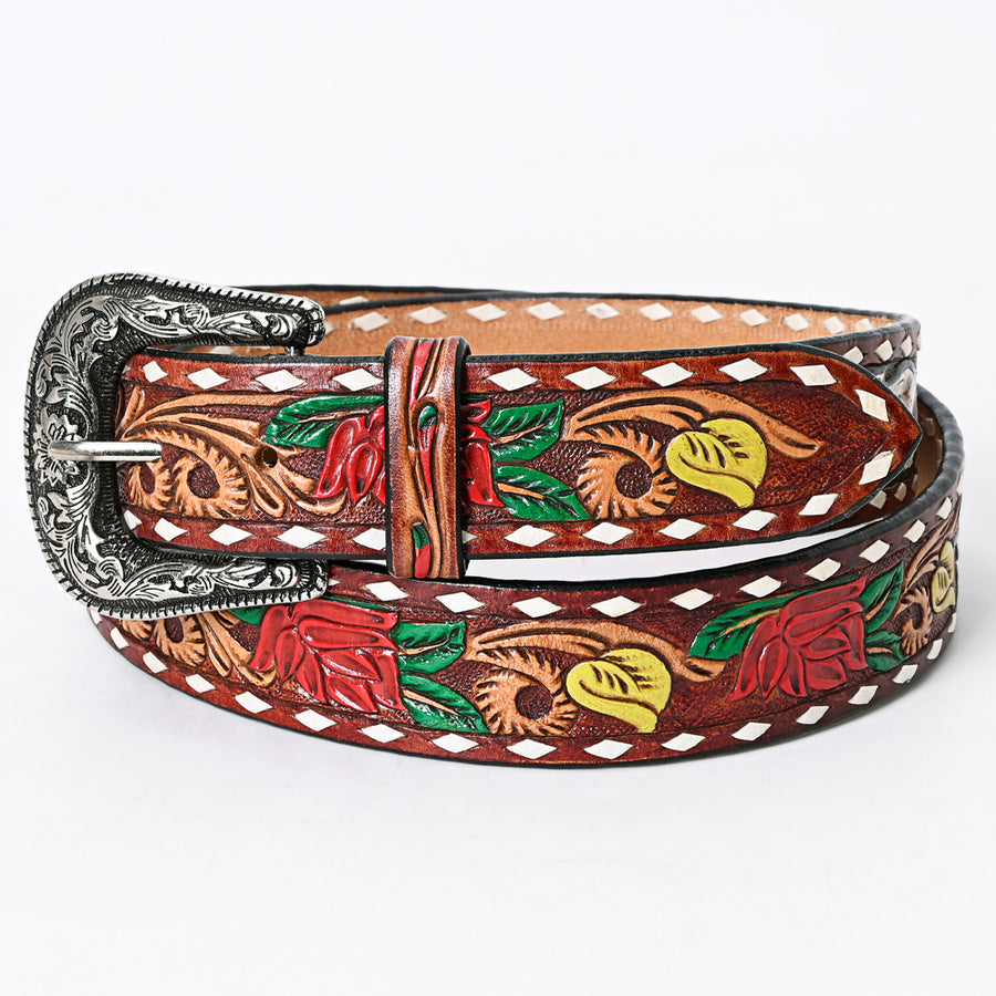 American Darling Beautifully Hand Tooled Tan Genuine Leather Belt Men and Women Western with Removable Buckle