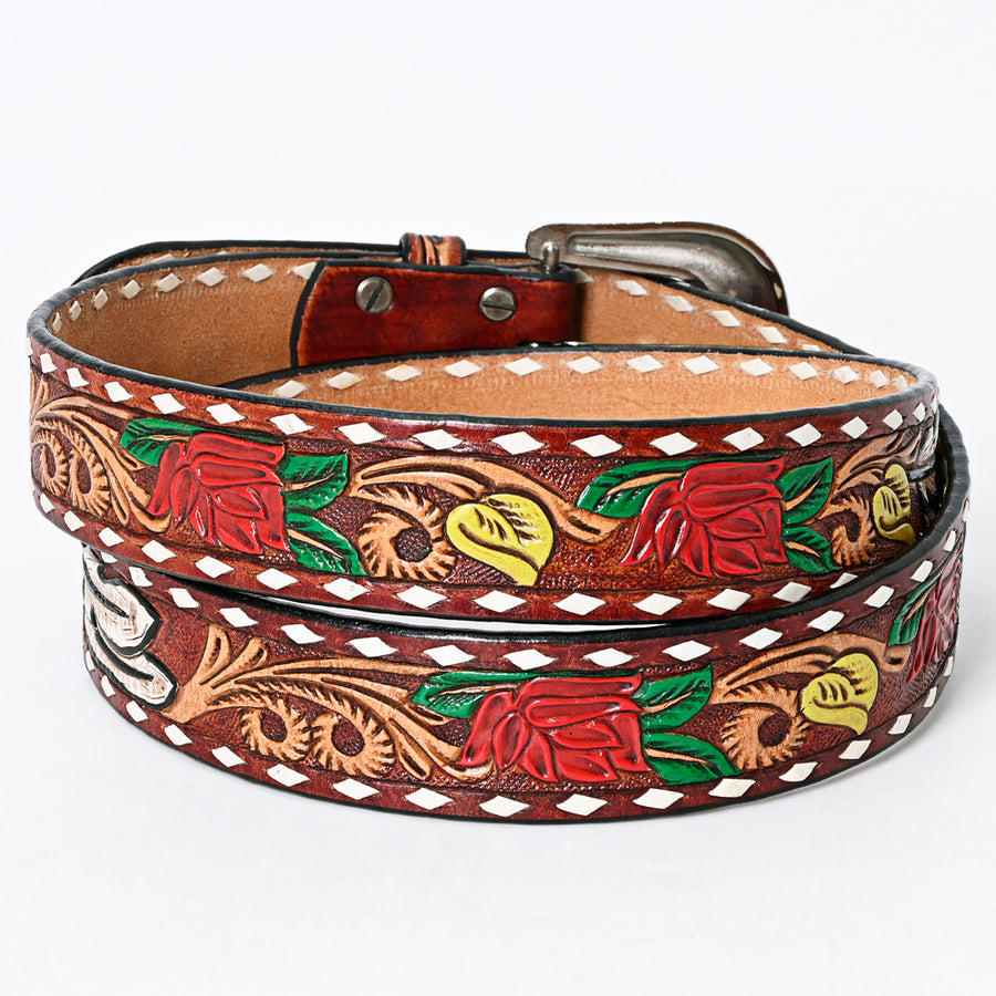 American Darling Beautifully Hand Tooled Tan Genuine Leather Belt Men and Women Western with Removable Buckle