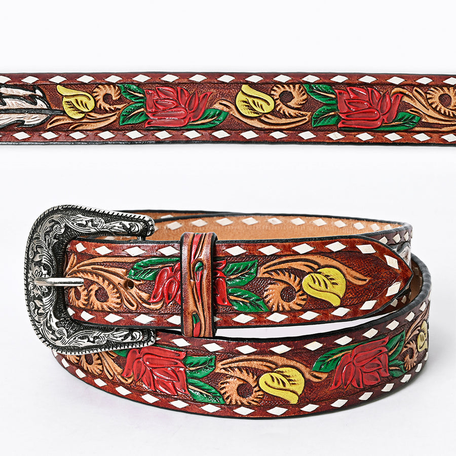 Beautifully Hand Tooled Hand Painted Genuine American Leather Belt Men and Women Bling - Uhorse