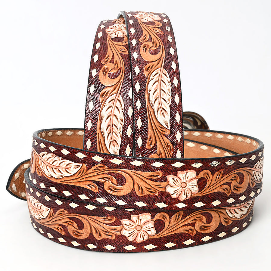 American Darling Beautifully Hand Tooled Tan Genuine Leather Belt Men and Women Western with Removable Buckle