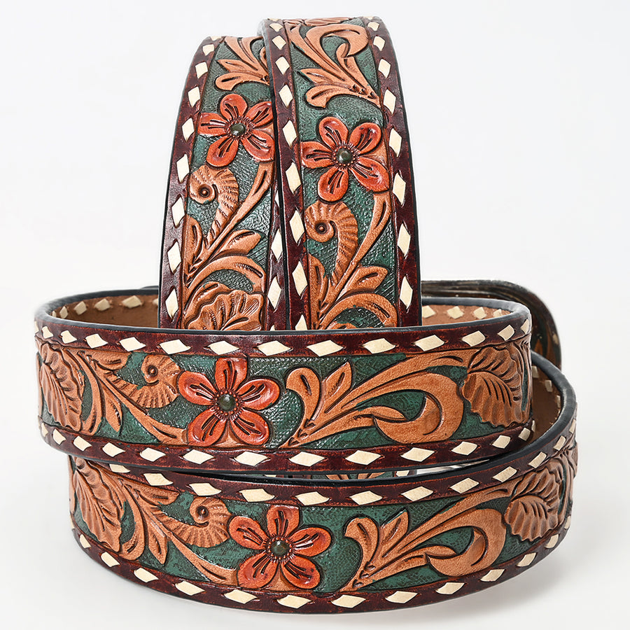 American Darling Beautifully Hand Tooled Tan Genuine Leather Belt Men and Women Western with Removable Buckle